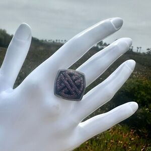 Sima K Sterling Silver & Black Enamel Ring with Pink Pavé Stones  Via